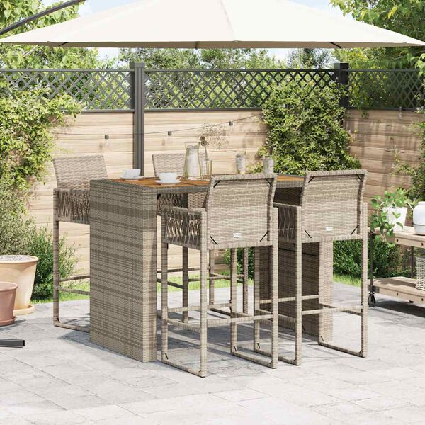 vidaXL Ensemble de bar de jardin 5 pcs sans coussins gris poly rotin