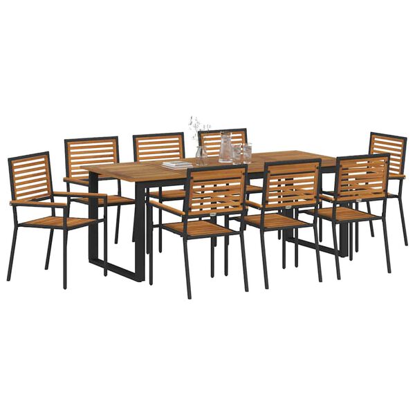 vidaXL Ensemble de salle &agrave; manger pour jardin 9 pcs Noir