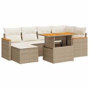 vidaXL Salon de jardin avec coussins 7 pcs beige r&eacute;sine tress&eacute;e acacia