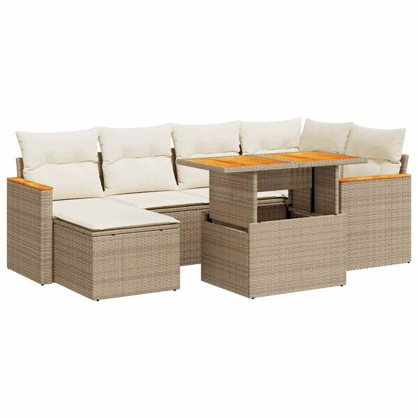 vidaXL Salon de jardin avec coussins 7 pcs beige résine tressée acacia