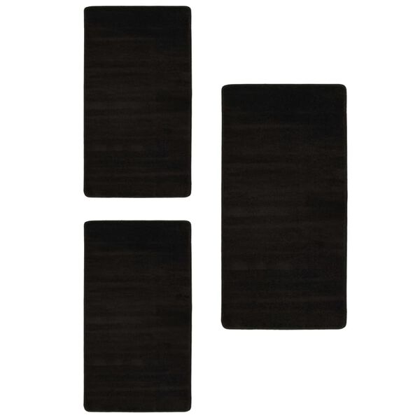 vidaXL Tapis de lit Shaggy Poils longs 3 pcs Noir