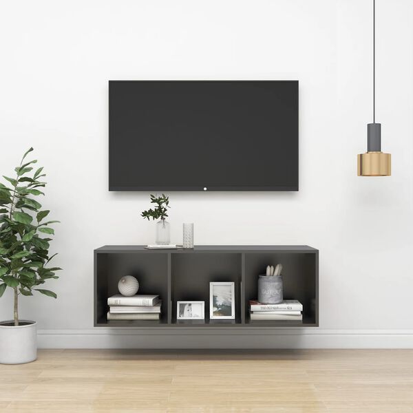 vidaXL Meuble TV mural Gris 37x37x107 cm Bois d’ingénierie