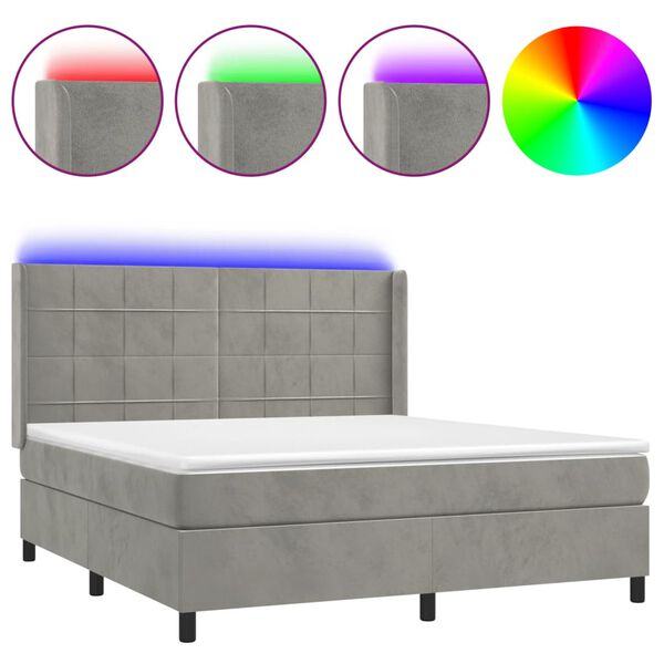 vidaXL Sommier &agrave; lattes de lit matelas et LED Gris clair 180x200 cm