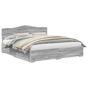 vidaXL Cadre de lit Gris Sonoma 200 x 200 cm Bois d'ing&eacute;nierie
