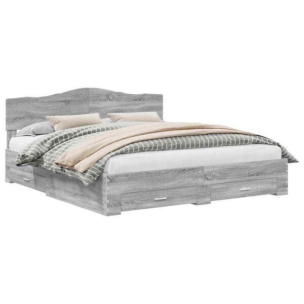 vidaXL Cadre de lit Gris Sonoma 200 x 200 cm Bois d'ing&eacute;nierie