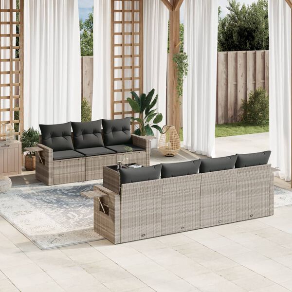 vidaXL Salon de jardin 8 pcs avec coussins gris clair r&eacute;sine tress&eacute;e