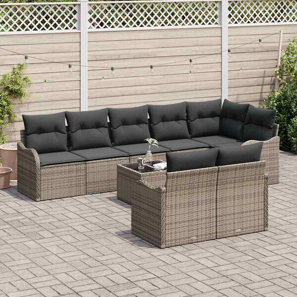 vidaXL Ensemble de canapé de jardin 9 pcs Gris polyrotin