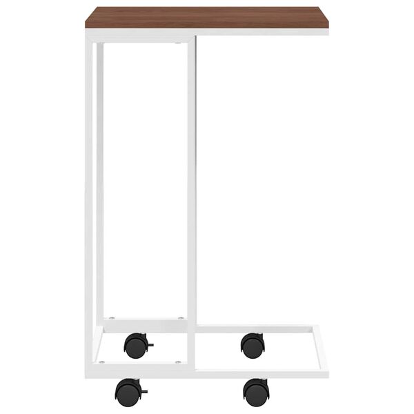 vidaXL Table d'appoint avec roues Blanc 40x30x63,5cm Bois d'ing&eacute;nierie
