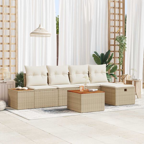 vidaXL Ensemble de canap&eacute; de jardin 6 pcs Beige Poly rotin