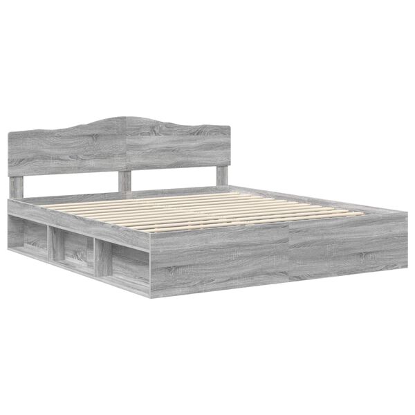 vidaXL Cadre de lit Gris Sonoma 200 x 200 cm Bois de pin massif