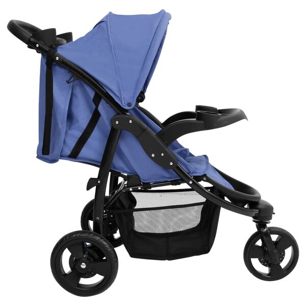 vidaXL Poussette b&eacute;b&eacute; &agrave; 3 roues Bleu marine et noir Acier