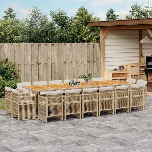 vidaXL Ensemble &agrave; manger de jardin et coussins 17 pcs beige