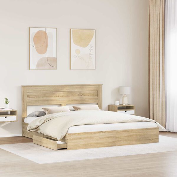 vidaXL Lit de Rangement Ch&ecirc;ne Sonoma 180 x 200 cm Bois d'ing&eacute;nierie