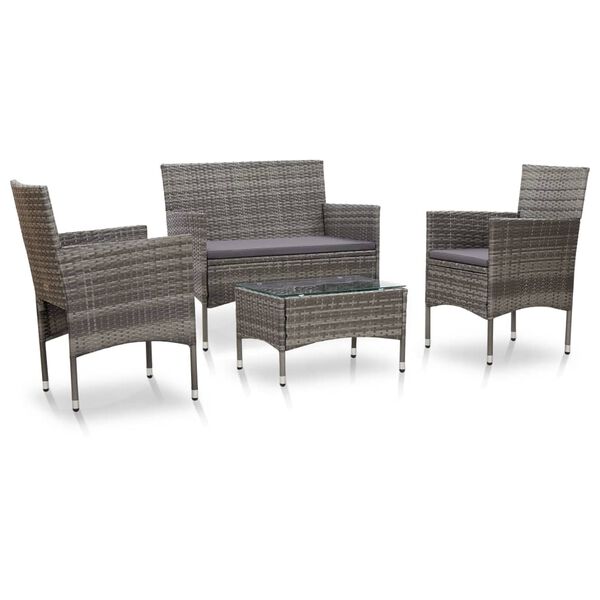 vidaXL Salon de jardin 4 pcs avec coussins résine tressée gris