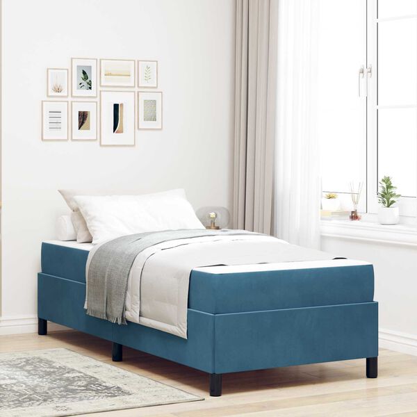 vidaXL Cadre de lit avec matelas Bleu fonc&eacute; 80 x 200 cm tissu