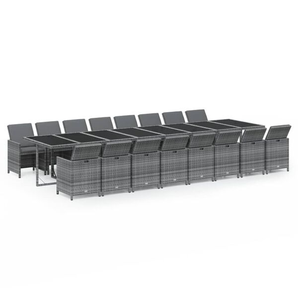 vidaXL Ensemble &agrave; manger de jardin 17 pcs et coussins r&eacute;sine tress&eacute;e