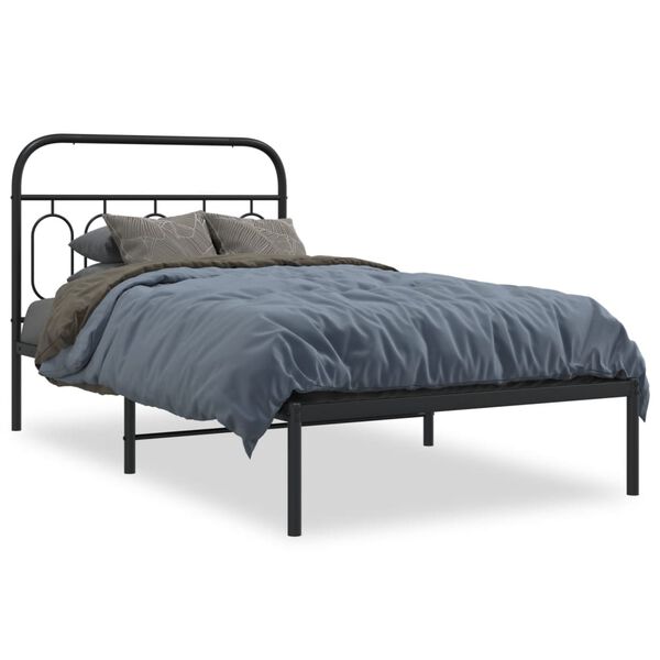vidaXL Cadre de lit m&eacute;tal sans matelas avec t&ecirc;te de lit noir 100x190cm