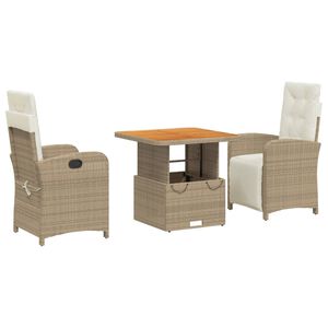 vidaXL Ensemble &agrave; manger de jardin et coussins 3 pcs Beige poly rotin