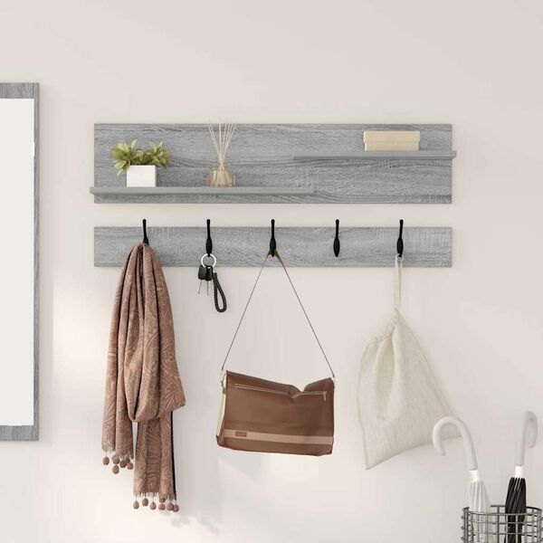 vidaXL Porte-manteau mural avec &eacute;tag&egrave;re Gris Sonoma 90 x 15 x 36 cm