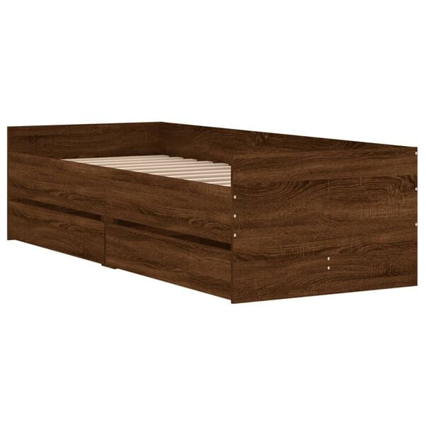 vidaXL Cadre de lit avec tiroirs sans matelas ch&ecirc;ne marron 90x200 cm