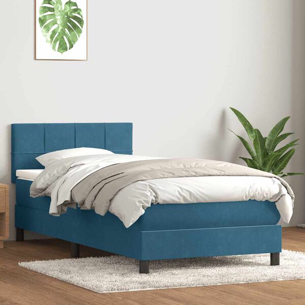 vidaXL Sommier &agrave; lattes de lit et matelas bleu fonc&eacute; 100x220cm velours