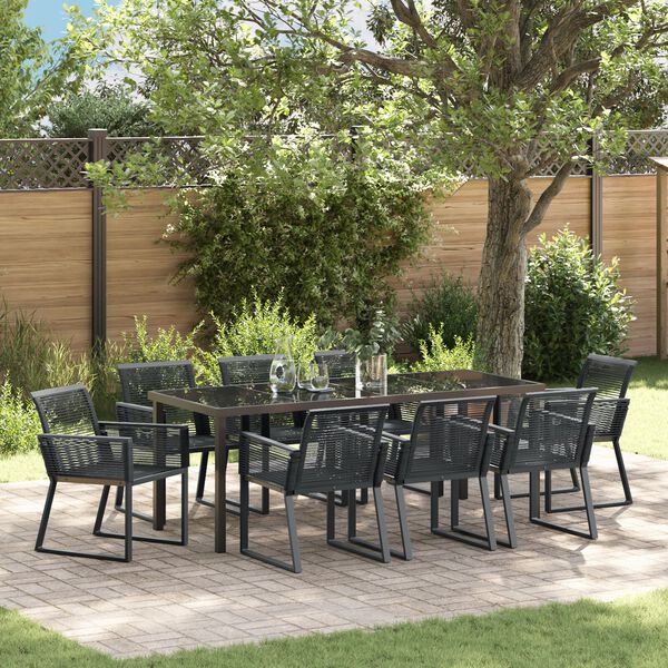 vidaXL Ensemble de salle &agrave; manger pour jardin 9 pcs Noir