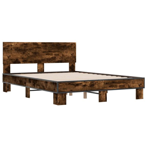 vidaXL Cadre de lit sans matelas ch&ecirc;ne fum&eacute; 135x190 cm