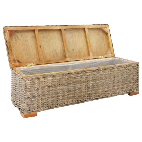 vidaXL Bo&icirc;te de rangement 110 cm Rotin kubu naturel et acajou solide