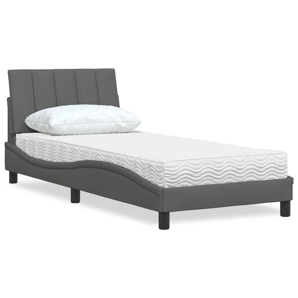 vidaXL Lit avec matelas Hanko gris foncé 80x200 cm tissu