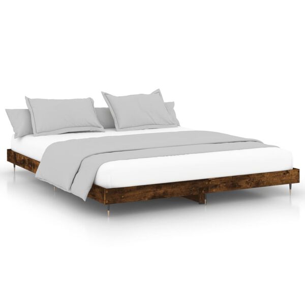 vidaXL Cadre de lit sans matelas ch&ecirc;ne fum&eacute; 200x200 cm bois ing&eacute;nierie
