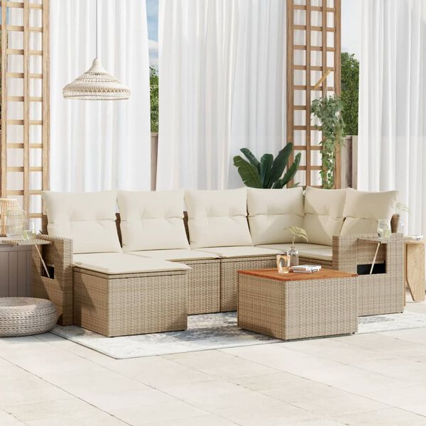 vidaXL Salon de jardin avec coussins 7 pcs beige r&eacute;sine tress&eacute;e