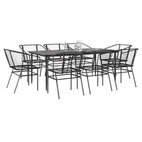 vidaXL Ensemble &agrave; manger de jardin 9pcs noir poly rotin verre