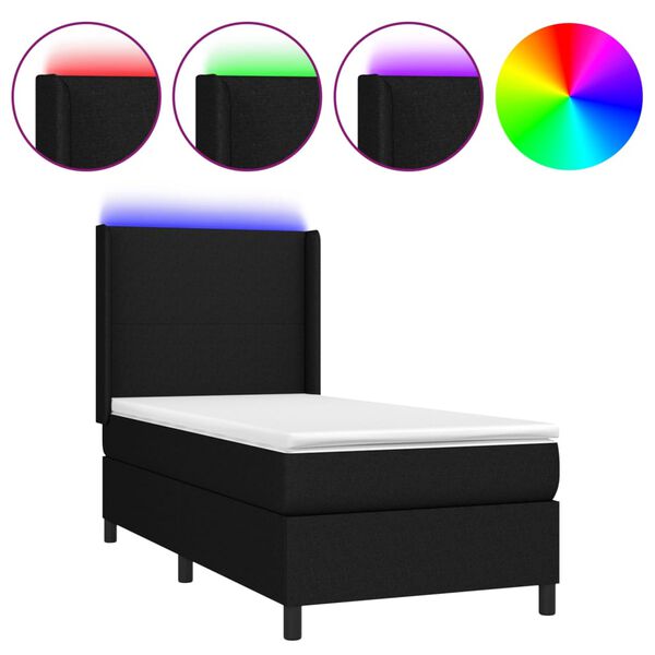 vidaXL Sommier &agrave; lattes de lit matelas et LED Noir 100x200 cm Tissu