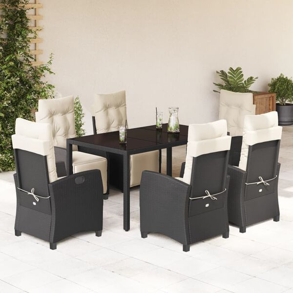 vidaXL Ensemble &agrave; manger de jardin coussins 7pcs Noir R&eacute;sine tress&eacute;e