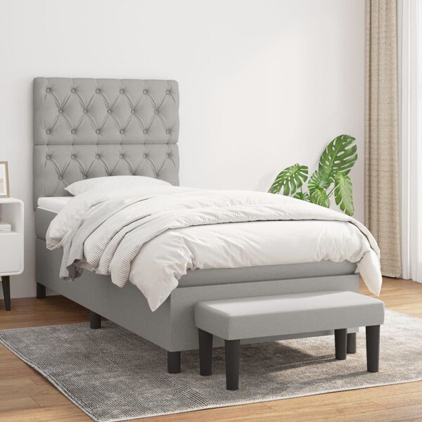 vidaXL Sommier &agrave; lattes de lit avec matelas Gris clair 80x200 cm Tissu