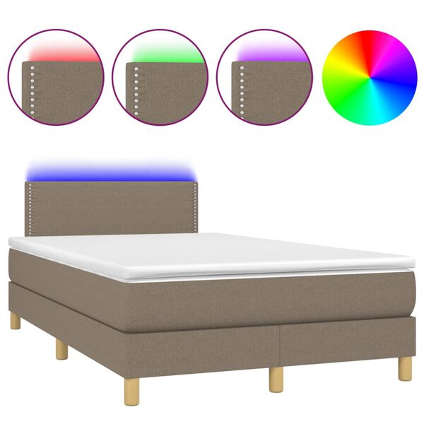 vidaXL Sommier &agrave; lattes de lit matelas et LED taupe 120x190 cm tissu