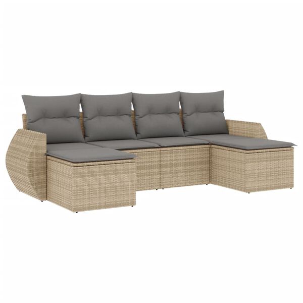 vidaXL Salon de jardin avec coussins 6 pcs beige r&eacute;sine tress&eacute;e