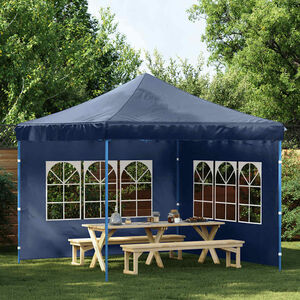 vidaXL Paroi de tente de r&eacute;ception 2 pcs avec fen&ecirc;tre PE Bleu