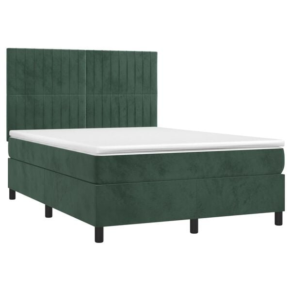 vidaXL Sommier &agrave; lattes de lit avec matelas LED Vert fonc&eacute; 140x190 cm