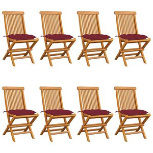 vidaXL Chaises pliantes avec coussins rouge vin, 8 pi&egrave;ces, en bois de teck massif