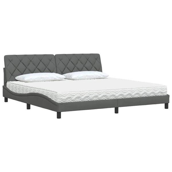 vidaXL Lit avec matelas gris fonc&eacute; 200x200 cm tissu