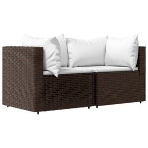 vidaXL Canap&eacute;s d'angle de jardin et coussins2pcs marron r&eacute;sine tress&eacute;e