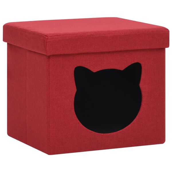 vidaXL Tabouret de rangement pliable avec motif de chat Bordeaux Tissu