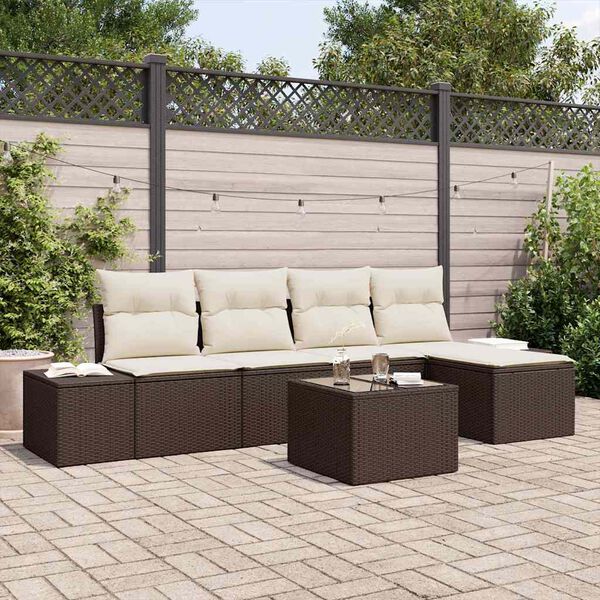 vidaXL Ensemble de canap&eacute; de jardin 6 pcs Marron polyrotin
