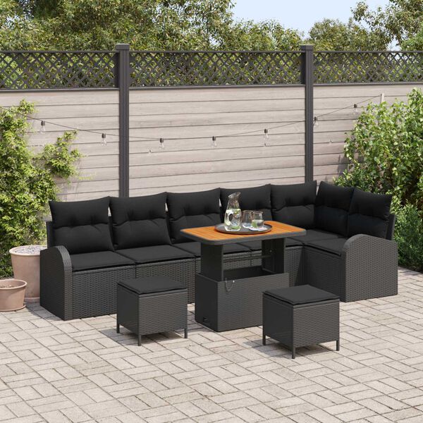 vidaXL Ensemble de canap&eacute; de jardin avec coussin 9 pcs Noir polyrotin