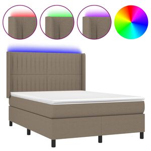 vidaXL Sommier &agrave; lattes de lit matelas et LED Taupe 140x190 cm Tissu