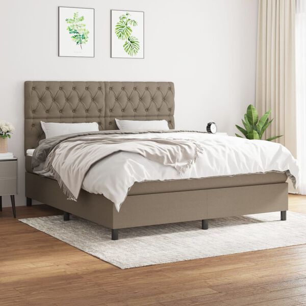 vidaXL Sommier &agrave; lattes de lit avec matelas Taupe 160x200 cm Tissu
