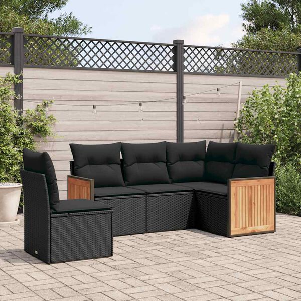 vidaXL Salon de jardin 5 pcs avec coussins noir r&eacute;sine tress&eacute;e