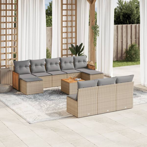 vidaXL Salon de jardin 11 pcs avec coussins beige r&eacute;sine tress&eacute;e