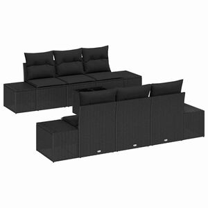 vidaXL Ensemble de canap&eacute; de jardin avec coussin 8 pcs Noir polyrotin